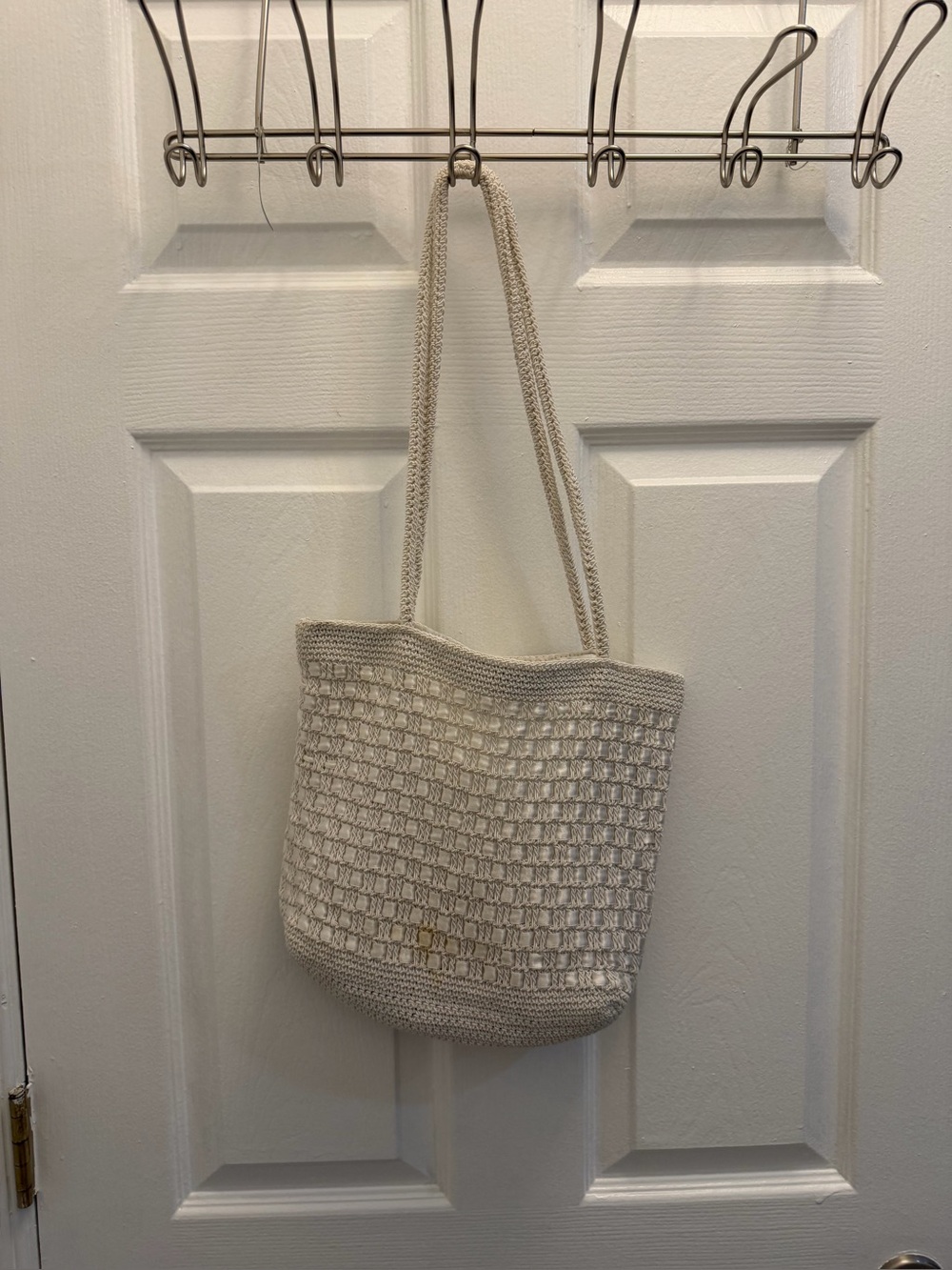 Cream Vintage Crochet Tote Bag - Women's Everyday Shoulder Bag